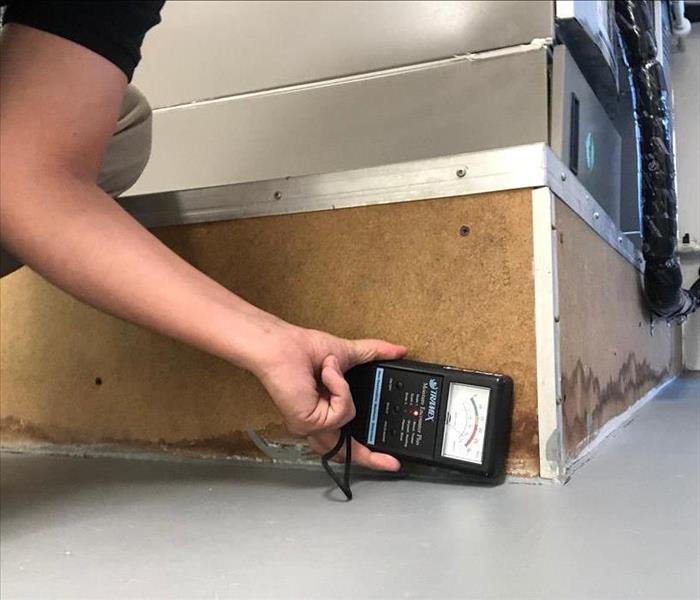 SERVPRO technician with moisture detection equipment